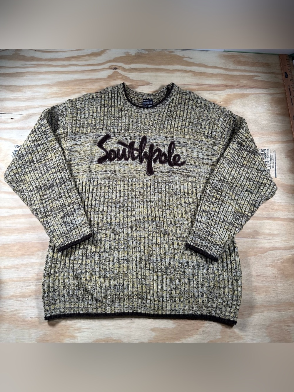 Vintage Y2K Southpole Chunky Knit Spellout Crewneck Sweater (Size XXL) - Made in